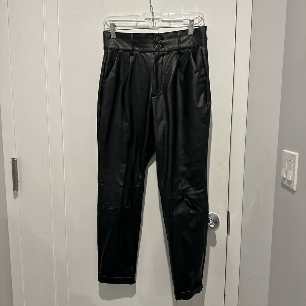 Black high-waisted leather trousers #leatherpants BBJ faux leather